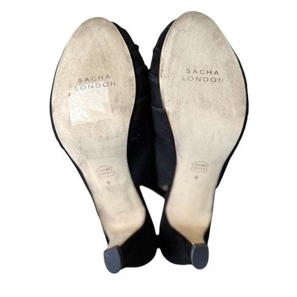 Sacha London Black Suede Leather Peep Toe Slingback Heels Bow Size 6 Evening - Picture 11 of 12